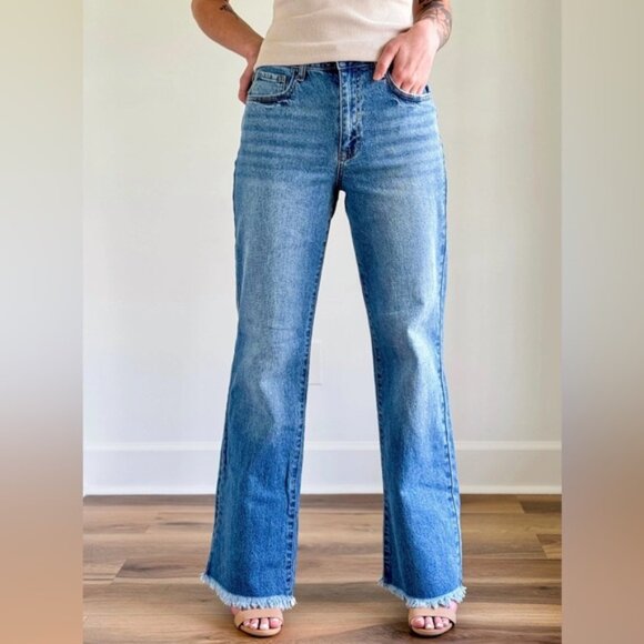 Garage Denim Wide Leg High Rise Frayed Hem Jeans 26 x 26 - Picture 1 of 6